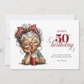 Cute Funny Lady 50th Birthday Cartoon Humor Card 招待状 (正面)