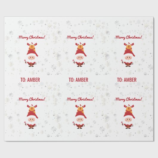 Cute Funny Modern Rudolph Santa Personalized Name  ラッピングペーパー (フラット)