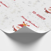 Cute Funny Modern Rudolph Santa Personalized Name  ラッピングペーパー (角)