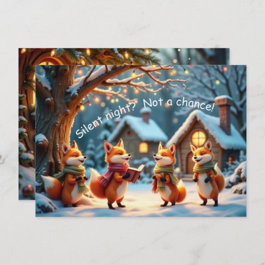 Cute Funny No Silent Night Foxes Christmas Card カード (正面/裏面)