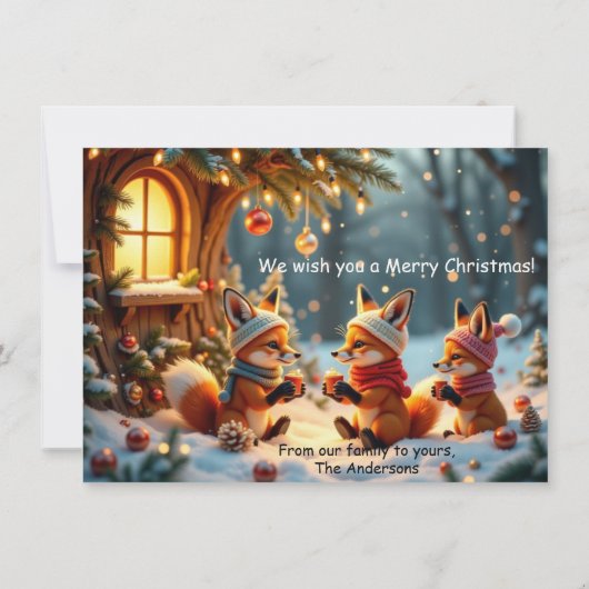 Cute Funny No Silent Night Foxes Christmas Card カード (裏面)