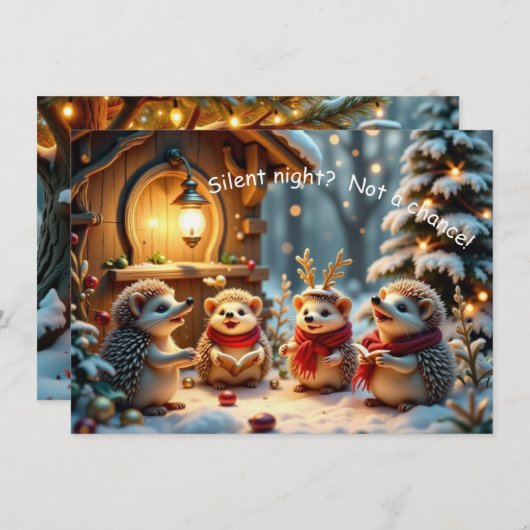 Cute Funny No Silent Night Hedgehog Christmas Card カード (正面/裏面)