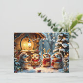 Cute Funny No Silent Night Hedgehog Christmas Card カード (スタンド正面)