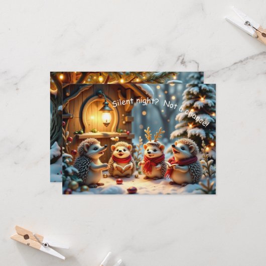Cute Funny No Silent Night Hedgehog Christmas Card カード (正面/裏面インサイチュ)