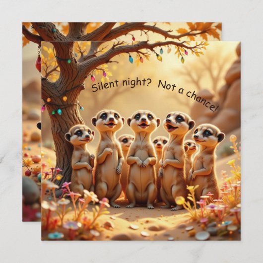 Cute, Funny No Silent Night Meerkat Christmas Card カード (正面/裏面)