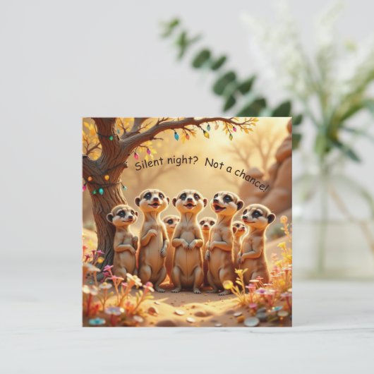 Cute, Funny No Silent Night Meerkat Christmas Card カード (スタンド正面)
