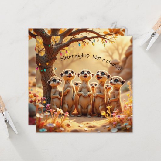 Cute, Funny No Silent Night Meerkat Christmas Card カード (正面/裏面インサイチュ)