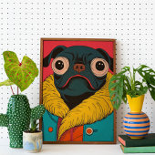 Cute Funny Pug Illustration Funky Dog ポスター