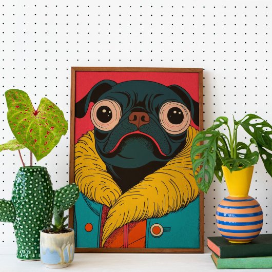 Cute Funny Pug Illustration Funky Dog ポスター