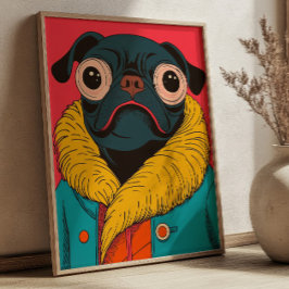 Cute Funny Pug Illustration Funky Dog ポスター