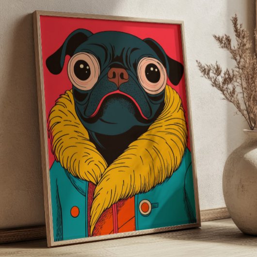 Cute Funny Pug Illustration Funky Dog ポスター