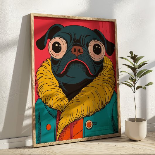 Cute Funny Pug Illustration Funky Dog ポスター