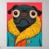 Cute Funny Pug Illustration Funky Dog ポスター (正面)