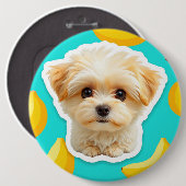 Cute funny puppy with banana pup on 缶バッジ (正面&裏面)