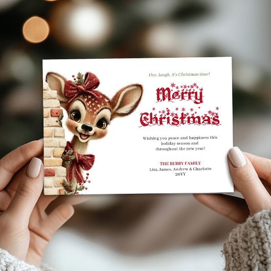 Cute Funny Reindeer Cartoon Holiday Greeting Card シーズンカード
