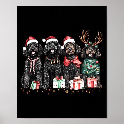 Cute Funny Reindeer Santa Black Goldendoodle Dogs ポスター (正面)