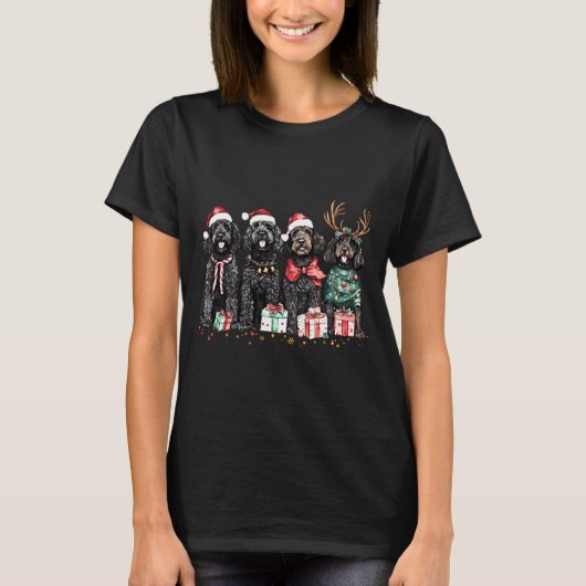 Cute Funny Reindeer Santa Black Goldendoodle Dogs Tシャツ (正面)