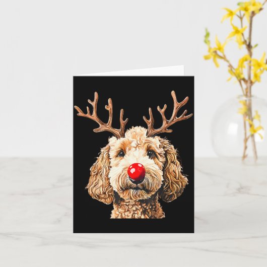 Cute Funny Reindeer Santa Goldendoodle Christmas T カード (黄色い花)
