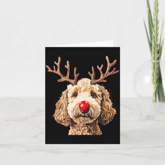 Cute Funny Reindeer Santa Goldendoodle Christmas T カード (正面)