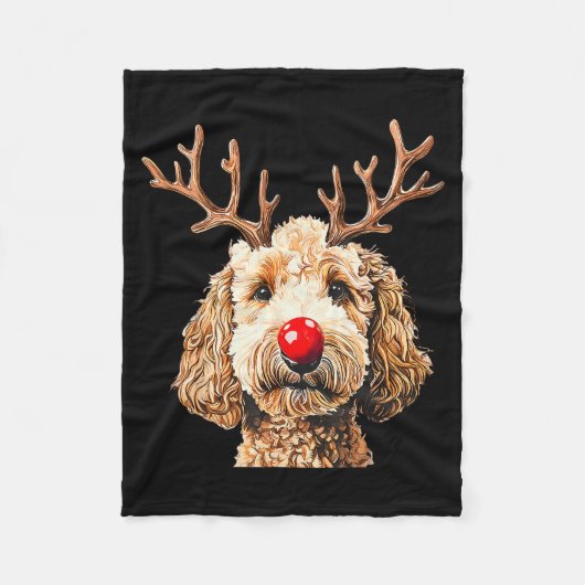 Cute Funny Reindeer Santa Goldendoodle Christmas T フリースブランケット (正面)