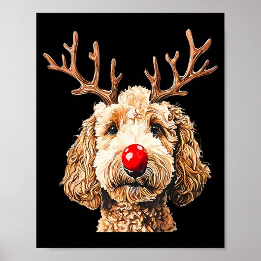 Cute Funny Reindeer Santa Goldendoodle Christmas T ポスター (正面)