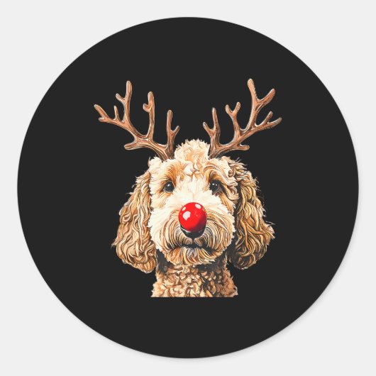 Cute Funny Reindeer Santa Goldendoodle Christmas T ラウンドシール (正面)