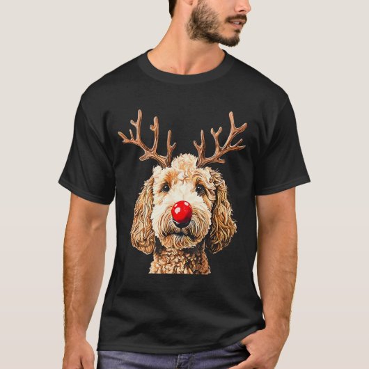 Cute Funny Reindeer Santa Goldendoodle Christmas T Tシャツ (正面)