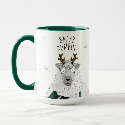 Cute Funny Reindeer Sheep 'Baaah Humbug' Pun Fun マグカップ (左)