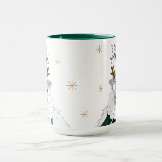 Cute Funny Reindeer Sheep 'Baaah Humbug' Pun Fun マグカップ (中央)