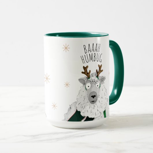 Cute Funny Reindeer Sheep 'Baaah Humbug' Pun Fun マグカップ (正面右)