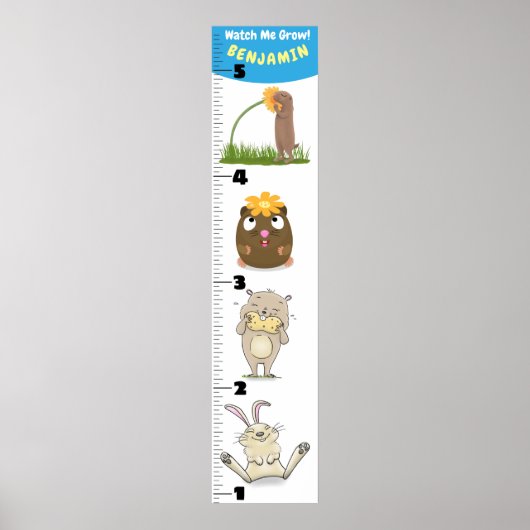 Cute funny rodents animals cartoon growth chart ポスター (正面)