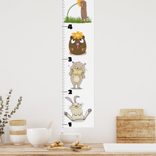 Cute funny rodents animals cartoon growth chart ポスター (キッチン)
