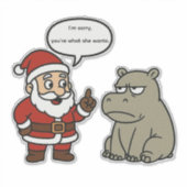 cute, funny Santa and Hippo Christmas シール (正面)