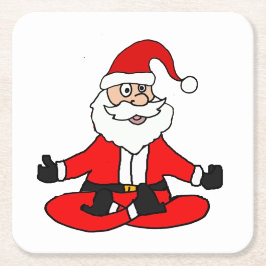 Cute Funny Santa Claus doing Yoga Christmas スクエアペーパーコースター (正面)