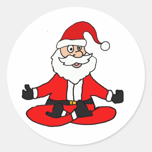 Cute Funny Santa Claus doing Yoga Christmas ラウンドシール (正面)