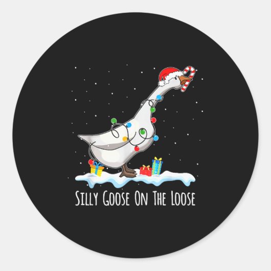 Cute Funny Santa Duck Silly Goose On The Loose Chr ラウンドシール (正面)
