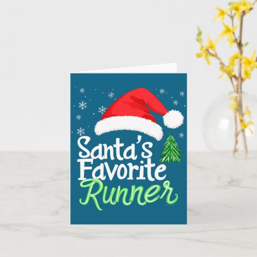Cute Funny Santa's Favorite Runner Christmas Run H カード (黄色い花)
