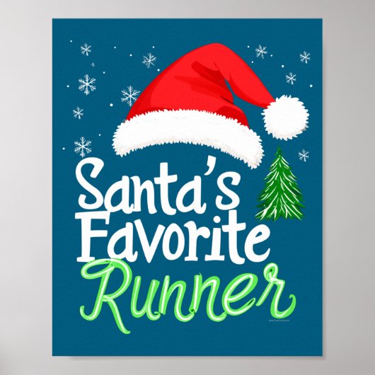 Cute Funny Santa's Favorite Runner Christmas Run H ポスター (正面)