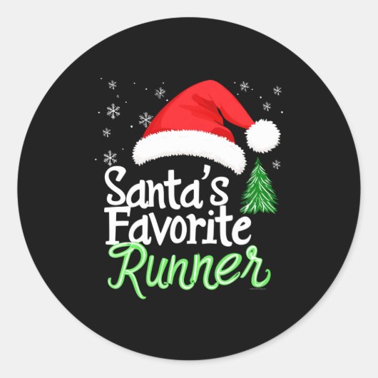 Cute Funny Santa's Favorite Runner Christmas Run H ラウンドシール (正面)