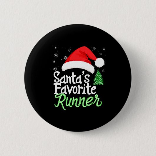 Cute Funny Santa's Favorite Runner Christmas Run H 缶バッジ (正面)