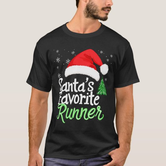 Cute Funny Santa's Favorite Runner Christmas Run H Tシャツ (正面)