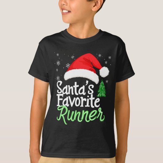 Cute Funny Santa's Favorite Runner Christmas Run H Tシャツ (正面)