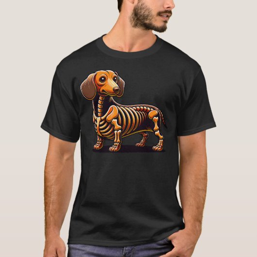 Cute Funny Skeleton Dachshund Wiener Dog Halloween Tシャツ (正面)