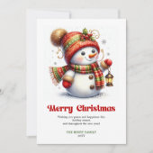 Cute funny snowman red green gold holiday card  シーズンカード (正面)
