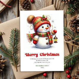 Cute funny snowman red green gold holiday card  シーズンカード