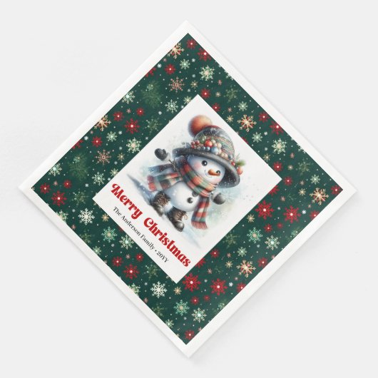 Cute funny snowman with snowflakes kids napkins (コーナー)