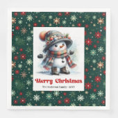 Cute funny snowman with snowflakes kids napkins (正面)