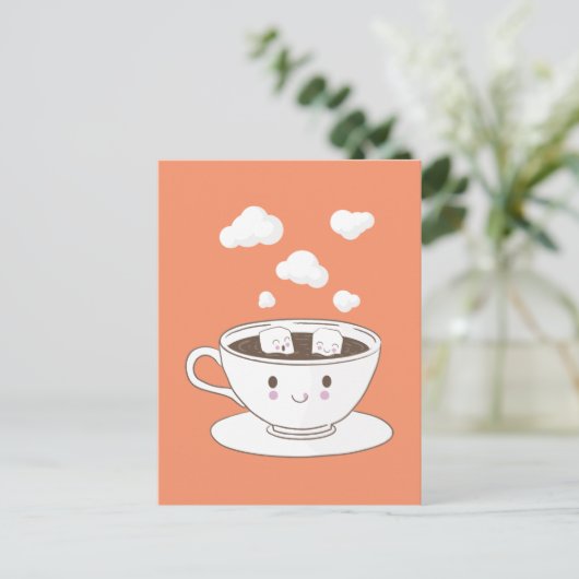 Cute funny sugar cubes bathing in coffee cup ポストカード (スタンド正面)