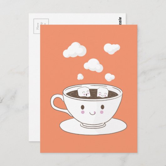 Cute funny sugar cubes bathing in coffee cup ポストカード (正面/裏面)
