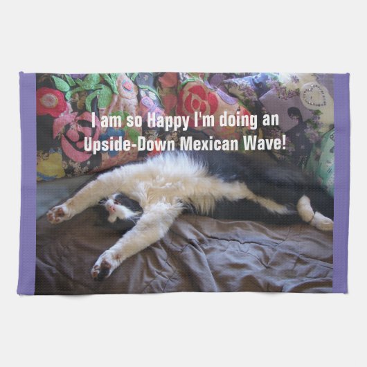 Cute Funny Tuxedo Cat Mexican Wave cats キッチンタオル (横)